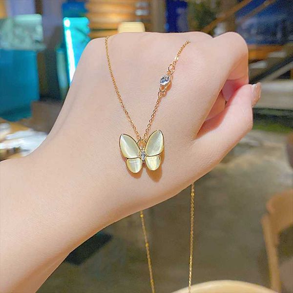 

pendant necklaces opal butterfly necklace women fashion waleeb celebrity ins cool special clavicular chain luxury elegant ladies chic, Silver