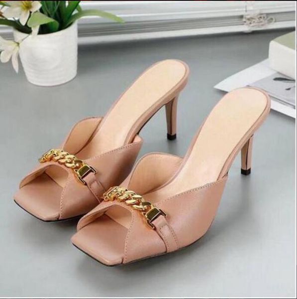 

women's design slippers fish mouth open toe gold high heels summer sandals leather metal outfit xuan women's shoes banquet women&#, Black