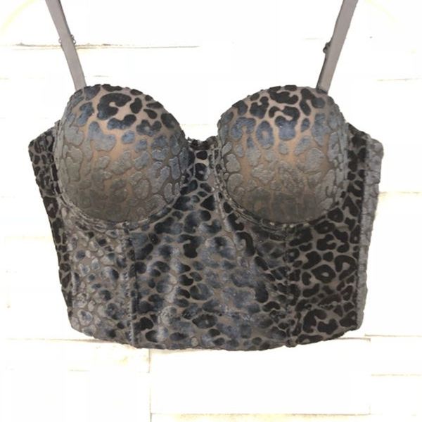

women autumn winter sleeveless leopard print dance night club bustier crop push up bralet camis vest 210527, Black;gray
