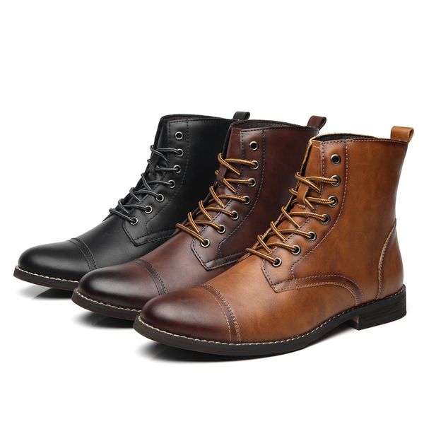 

dress shoes misalwa botas de cano alto masculinas, couro pu, com cordÃµes, estilo militar, para inverno e primavera, britÃ¢nico j7aw, Black