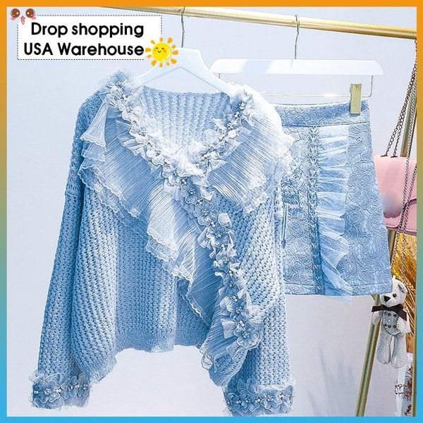 

women's tracksuits 2021 autumn winter suit sweater skirt two-piece cotton tracksuit women 2 piece set knitted coat, Gray