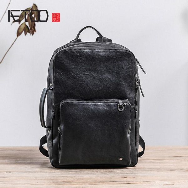 

backpack aetoo men's leather shoulder bags, trendy travel high-capacity computer bags