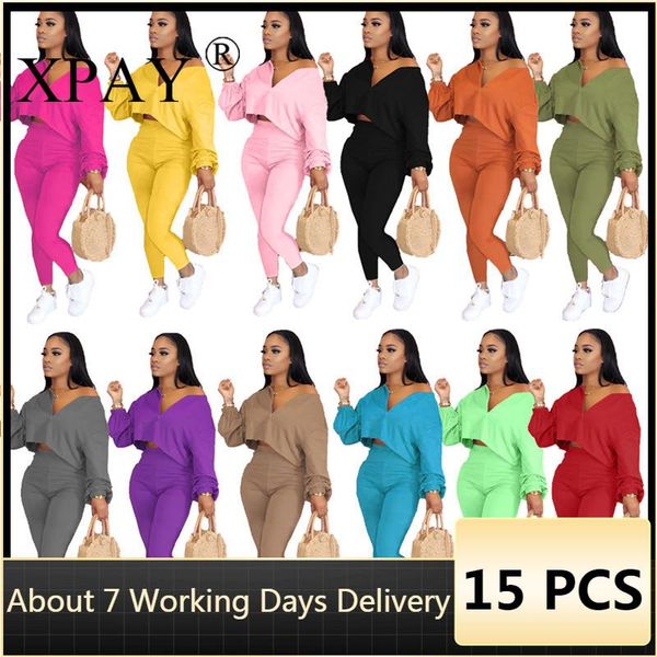 

women's two piece pants wholesale items 2 set outfits long sleeve crop + pencil pant women autumn tracksuits puls size s-4xl bulk lots, White