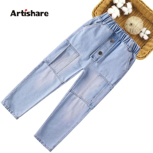 

jeans girls patchwork girl's spring autumn kid's casual style children's clothing 6 8 10 12 14, Blue