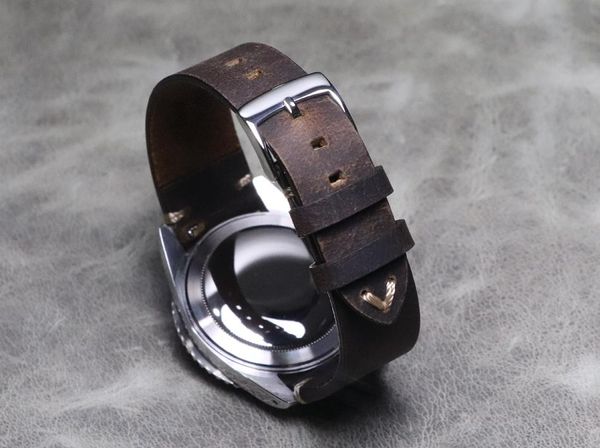 

watch bands 21mm 20mm 22mm crazy horse skin leather watchband strap handmade wristband quick release belt cowhide, Black;brown