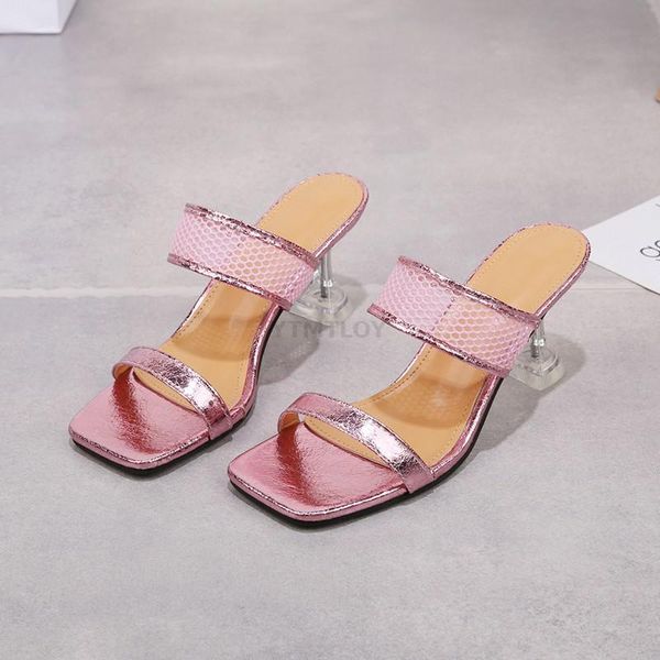 

slippers ly arrived gold silver pink mule heels sandals women square toe slides party shoes indoor ytmtloy house sapato, Black