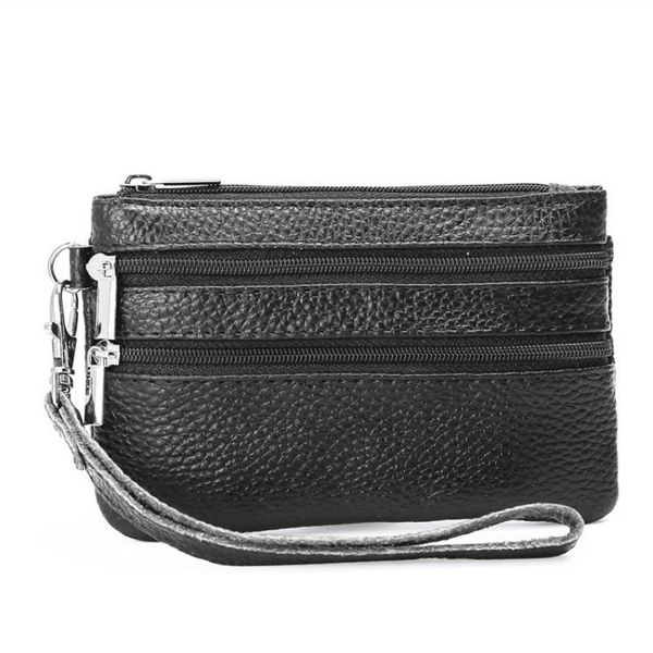 

wallets 2021 vintage women genuine leather coin purse small men's real cow wallet credit key card holder wristlet strap bag, Red;black