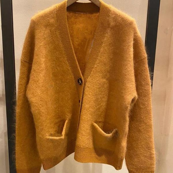 

women knitted cardigan lady v-neck single-breasted sweater loose casual knitwear female with pocke 2021 new, White