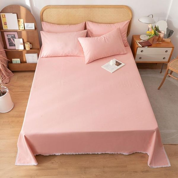 

bedding sets 3pcs pink gray flat/fitted sheet 100%cotton thick classic solid color plaid bed with elastic band soft breathable