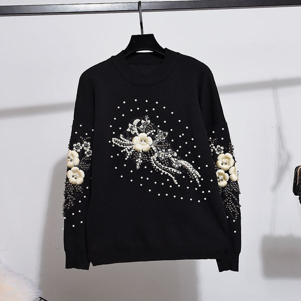 

autumn new tracksuit women beading flower knitted sweater + pencil pants two piece set female casual pullover trousers suit xhf1, Blue