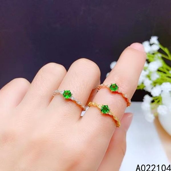 

cluster rings kjjeaxcmy fine jewelry 925 sterling silver inlaid natural diopside women fresh vintage round adjustable gem ring support detec, Golden;silver