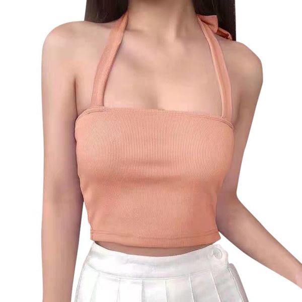 

women's tanks & camis female summer tank halter white haut femme solid color sleeveless vest crop ladies