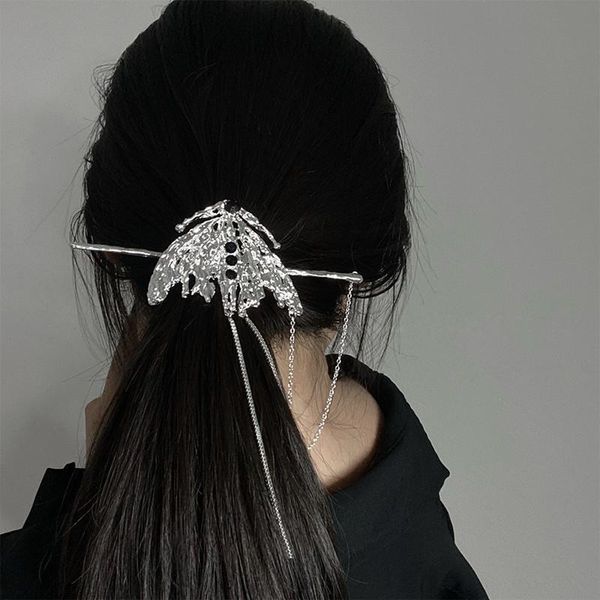 

hair clips & barrettes aomu vintage silver color metal moth bump texture clip pins dark butterfly long tassel sticks headwear for women gift, Golden;silver