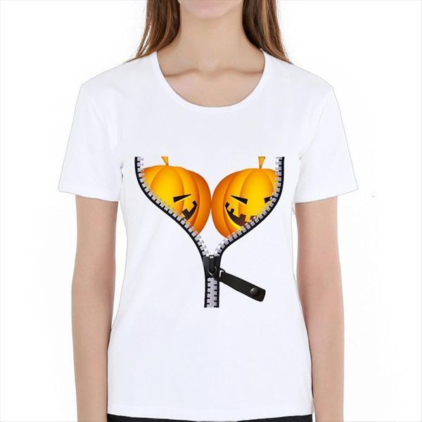 

pumpkin print short sleeve women t shirts o neck loose fashion tee clothes camisetas mujer, White
