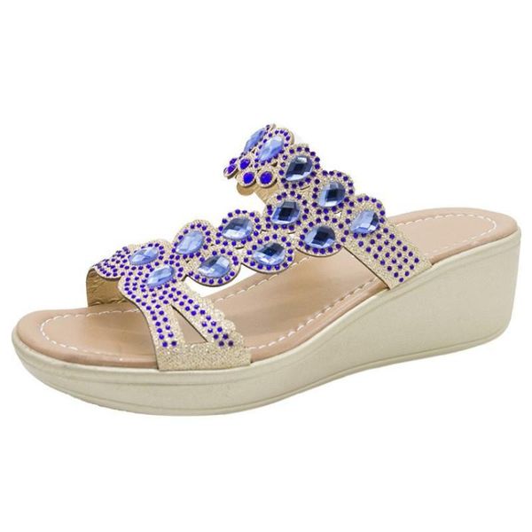 

dress shoes women sandals wedges for high heels rhinestones bling summer blue femme platform size 35-40, Black