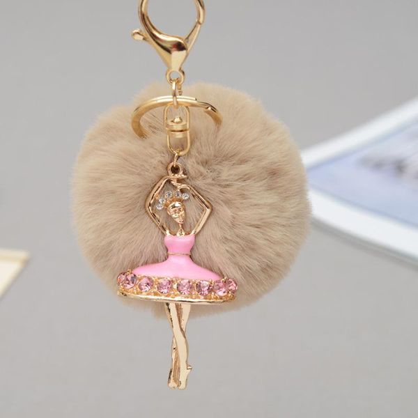 

keychains felyskep fashion imitated pompon fur ball keychain women bag pendant ballet girl key rings metal holder 212wa, Silver