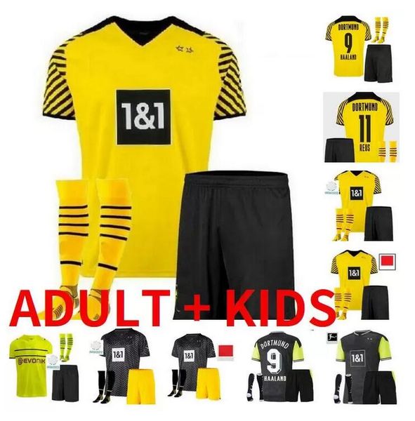 

borussia 20 21 22 dortmund soccer jersey 2021 2022 fourth haaland reus football shirts brandt home away men + kids kit, Black;yellow