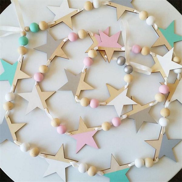 

decorative objects & figurines wooden wind chimes star beads garland home decor nordic style kids decoration room wall hanging decorations g