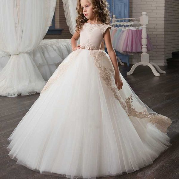 Bodenkleid Teenager Brautjungfer Kleid Kinder Kleidung für Mädchen Kinder Retro Spitze Prinzessin Kleidung Mädchen Party Hochzeit Vestidos Q0716