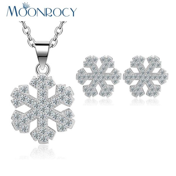 

earrings & necklace moonrocy drop fashion silver color cubic zirconia snow flower crystal and jewelry set gift for women