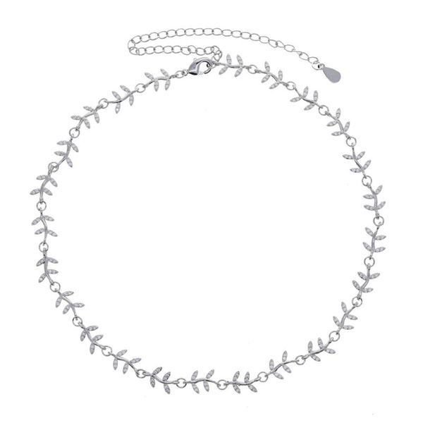 

chains 2021 sparkling cubic zirconia cz crystal zircon leaf choker gold silver color leafs link chain necklace women jewelry