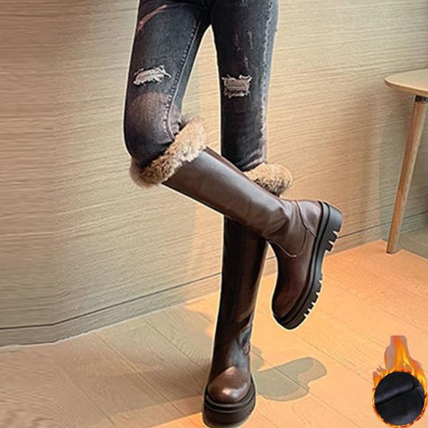 

boots 2021 winter women's plush fashion warm long wool lining trend large, Black