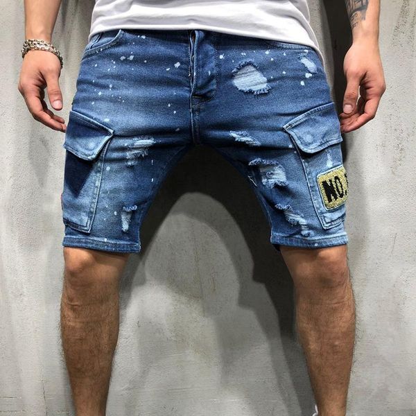 

european size loose 2021 new summer denim shorts embroidered men's jeans shorts hip-hop slim blue light blue s-3xl, White;black