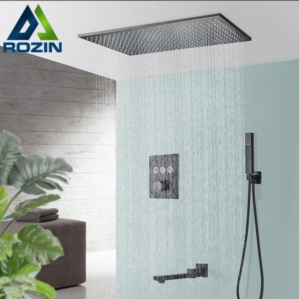 

bathroom shower sets rozin matte black thermostatic faucet concealed install faucets ceiling rainfall big size head mixer tap