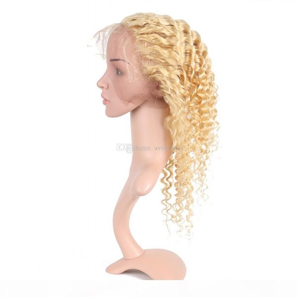 

blench blonde 613 pre plucked 360 lace band frontal 22.5x4x2 unprocessed deep curly virgin human hair 360 lace band frontal, Black;brown