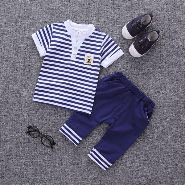 

clothing sets baby 2pcs brand boys children summer clothes strips kids boy set t-shirt pants cotton 0-4 years, White