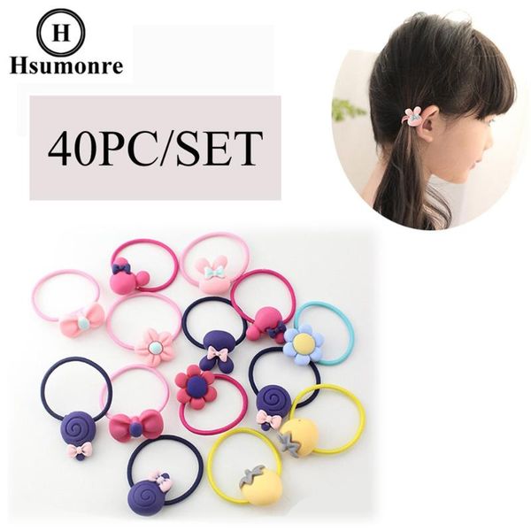 

girls elastic hair bands lovely pink cartoons animal hair ties rope crown rubber bands baby girl accessory 40pc/set, Slivery;white