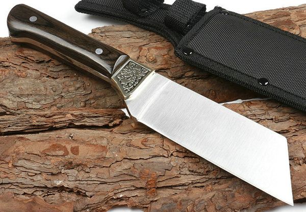 Offerta speciale Coltello dritto da sopravvivenza all'aperto 5Cr13Mov Lama satinata Full Tang Manico in palissandro Coltelli a lama fissa con fodero in nylon