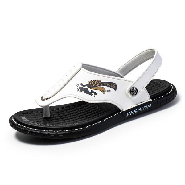 

summer mens beach massage slippers fashion split leather comfort casual flat sandals handmade non-slip men's flip flops, Black
