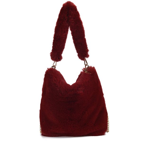 

korean version autumn and winter plush bag women handbags casual fashion tote bag plush shoulder handbag, Black;red