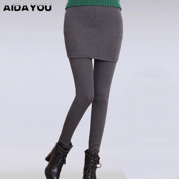 

women's leggings skirt winter fleece lined seamless ultra soft stretch skirted trip blend calf korean thermal plus size ouc902j, Black