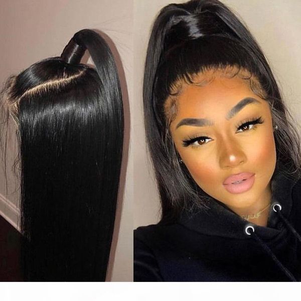 

high ponytail brazilian 26inch long full lace human hair wigs silky straight 13x6 lace front wigs for women 360 lace frontal wig, Black