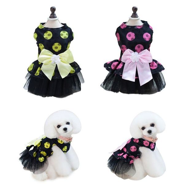 

dog apparel summer spring lace mesh dress clothes bow tutu princess pet dresses