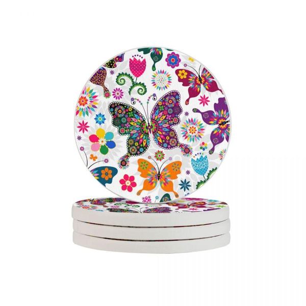 

mats & pads tea coffee cup mug colorful butterflies and flowers table decor placemat