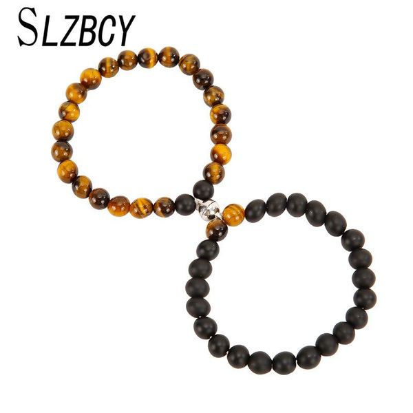 

2pcs/set paired couple bracelet for lovers magnet clasp matching braslet natural stone beaded bracelets friend jewelry, Black