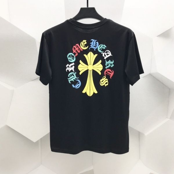 

summer ch cro men's and women's short sleeve color horseshoe sanskrit cross foam printing trend t-shirt, White;black