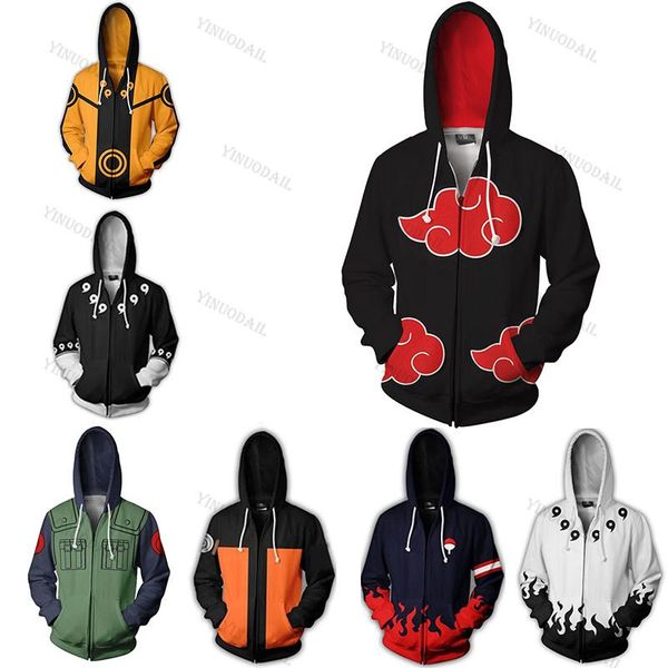 

women's hoodies & sweatshirts sasuke anime 3d print zipper hoodie kakashi ootutuki coat pullover sweatshirt akatsuki cosplay hooded me, Black
