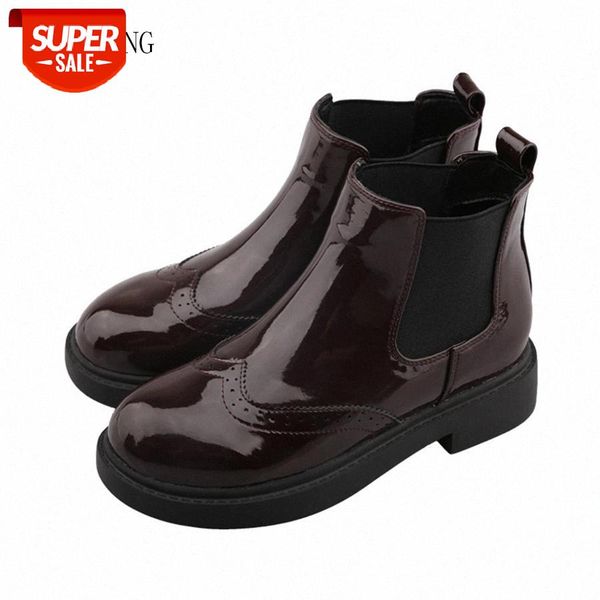 

lcizrong 2019 new spring and autumn ladies ankle boots shiny pu leather british style short boots women's fashion women's #qs2d, Black