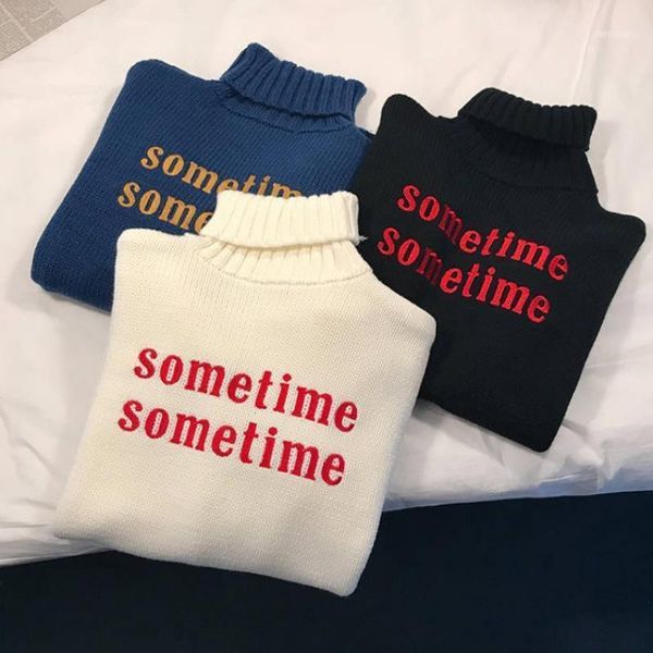 

women's sweaters oversized turtleneck pullover sweater letter sometime long sleeve knit jumper 2021 autumn winter warm pull femme 54664, White;black