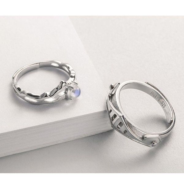 

cluster rings s925 silver plated moonstone princess and knight open band lover jewelry, Golden;silver
