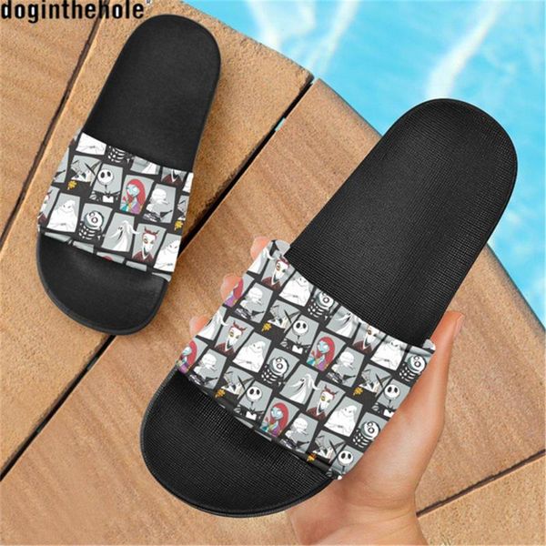 

doginthehole women slipper nightmare before christmas summer beach sandals black female flat shoes stylish