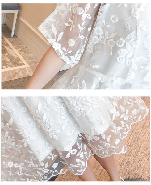 036 nuova primavera ed estate nuovo abito da donna incinta di media lunghezza ricamato bianco eccellente in due pezzi Y0924