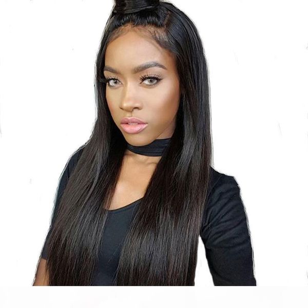 

full end silky straight lace front human hair wigs 100% brazilian virgin hair wig pre plucked full lace human hair wigs for black woman, Black;brown