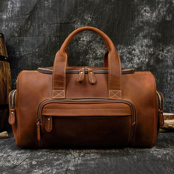 

duffel bags maheu crazy horse leather travel handbag with shoulder strap totes overnight duffle mens hand luggage for one day