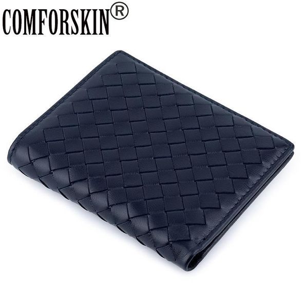 

comforskin brand billetera masculina handmade knitting sheepskin leather mens purse card wallets for men, Red;black
