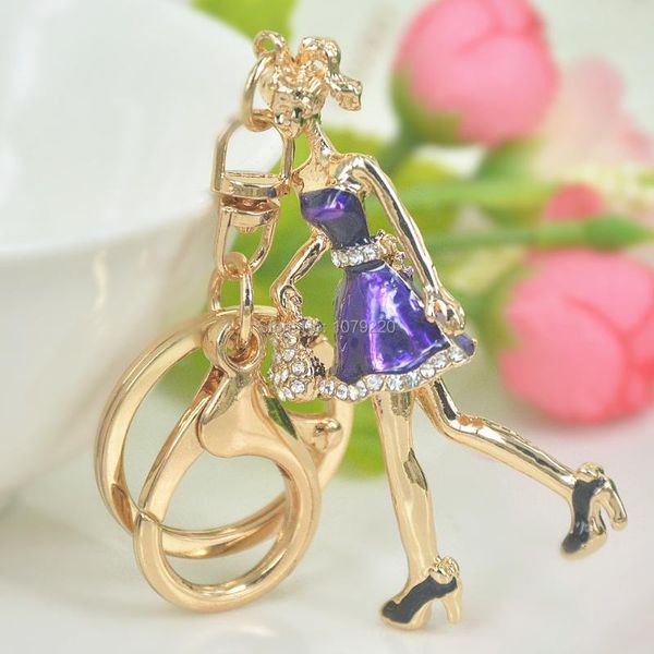 

keychains office lady key buckle keyring fashion jewelley for women cute rhinestone crystal charm pendant bag chain christmas gift, Silver